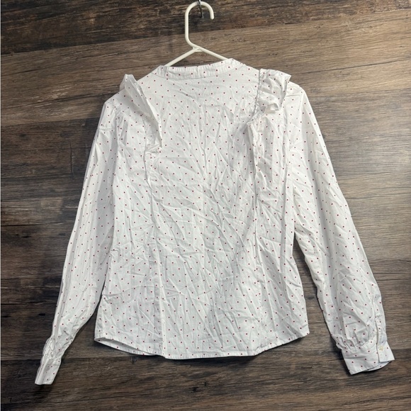 J. Crew White and Red Hearts Ruffled Bib Collar Blouse Top - Picture 4 of 6